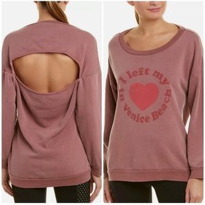 NWT Avocado Dusty Pink Open Back Crew Neck Graphic Heart Venice Beach Sweater